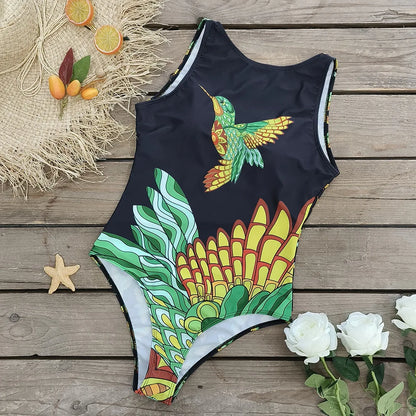 Swimsuits - Exotic Bird Pattern One Piece Swimsuit for Women