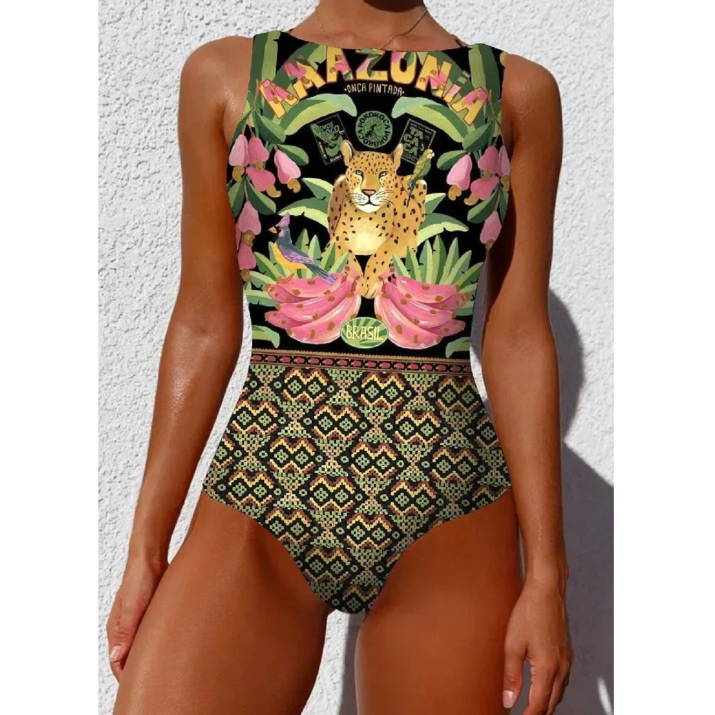 Swimsuits - Exotic Bird Pattern One Piece Swimsuit for Women