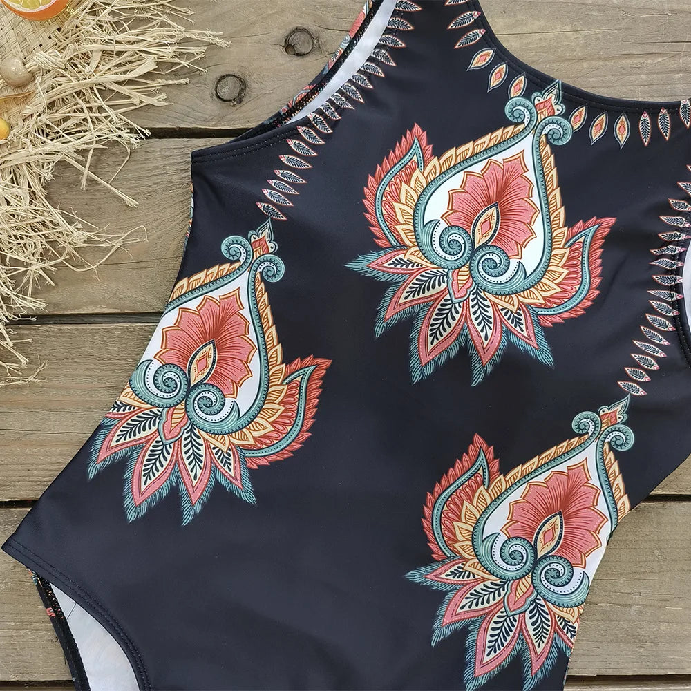 Swimsuits - Exotic Bird Pattern One Piece Swimsuit for Women