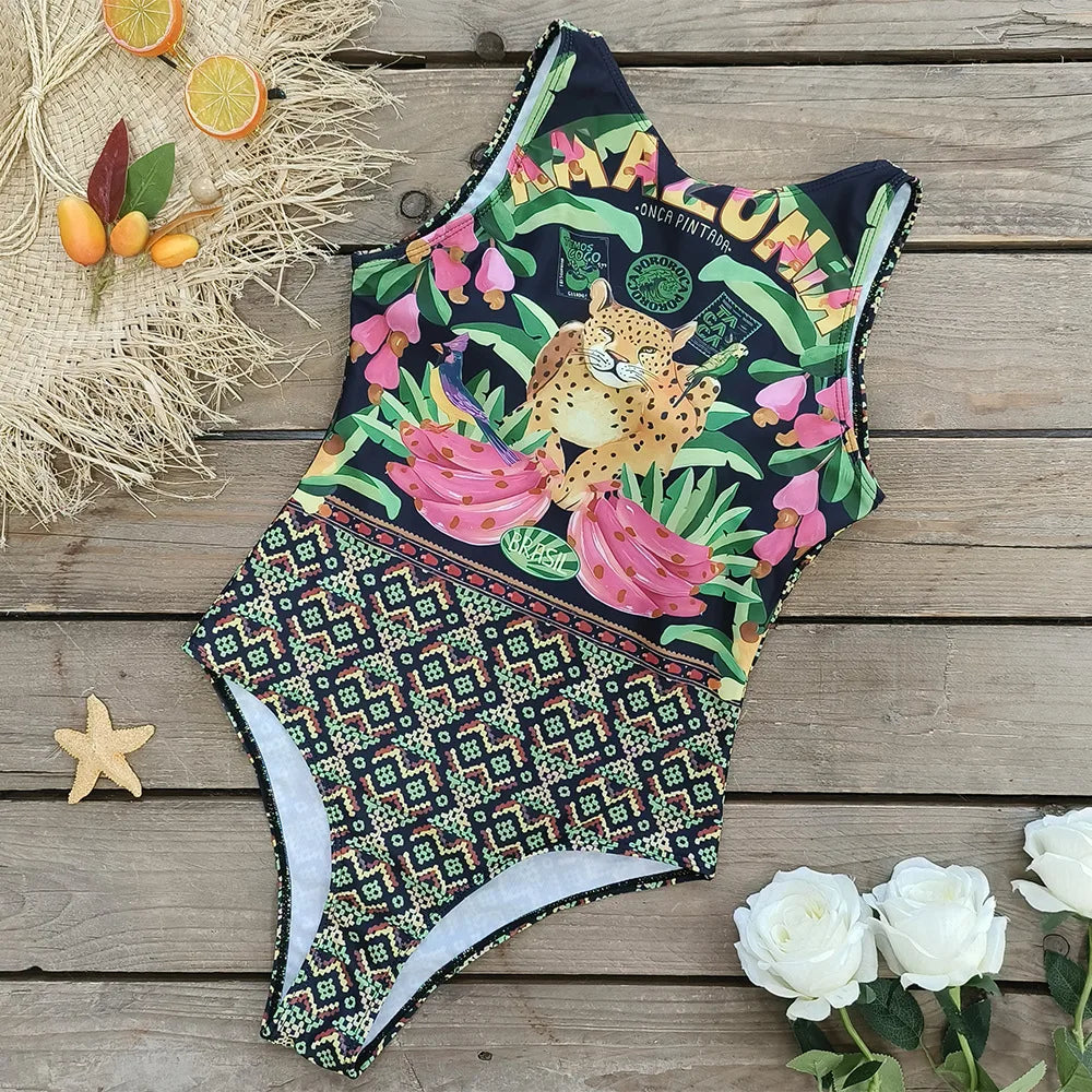 Swimsuits - Exotic Bird Pattern One Piece Swimsuit for Women