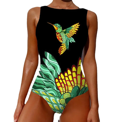 Swimsuits - Exotic Bird Pattern One Piece Swimsuit for Women