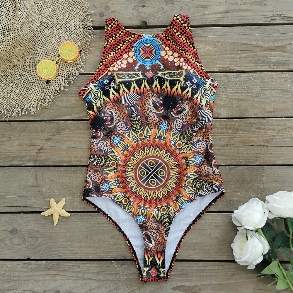 Swimsuits - Exotic Bird Pattern One Piece Swimsuit for Women