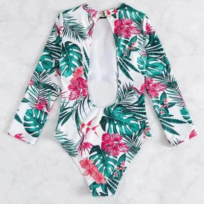 Swimsuits - Floral Long-Sleeve Surfing Swimsuit for Women