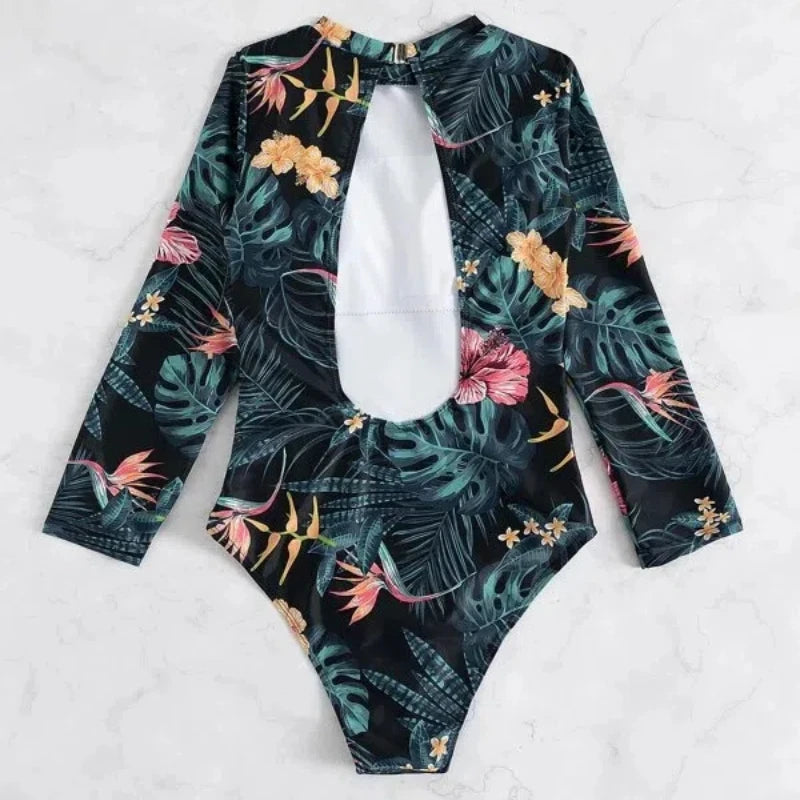 Swimsuits - Floral Long-Sleeve Surfing Swimsuit for Women