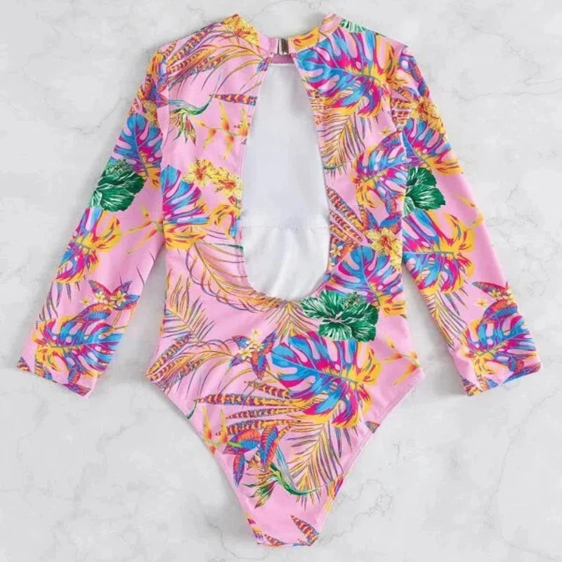 Swimsuits - Floral Long-Sleeve Surfing Swimsuit for Women