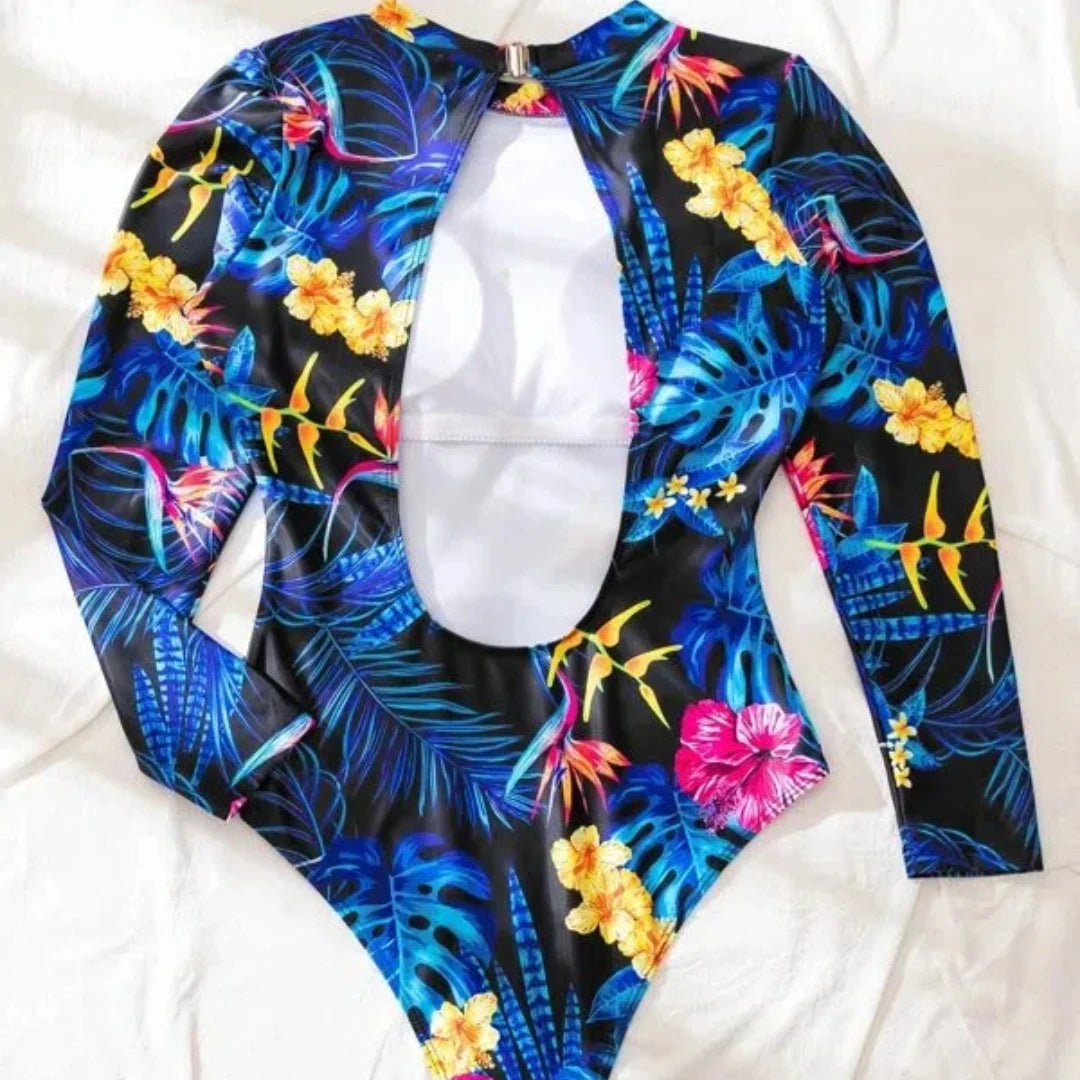 Swimsuits - Floral Long-Sleeve Surfing Swimsuit for Women