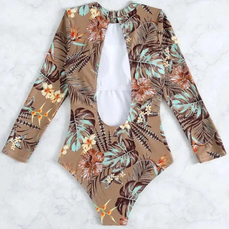 Swimsuits - Floral Long-Sleeve Surfing Swimsuit for Women