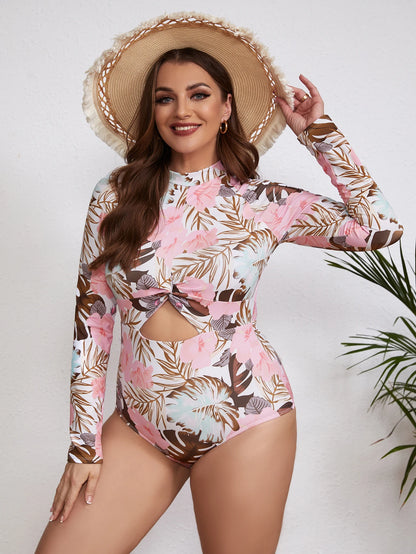 Swimsuits - Floral Rash Guard Long-Sleeve Swimwear for Full-Figured Women