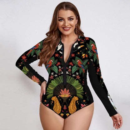 Swimsuits - Floral Rash Guard Long-Sleeve Swimwear for Full-Figured Women