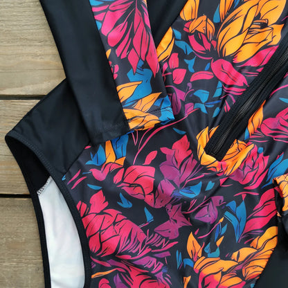 Swimsuits - Floral Rash Guard Long-Sleeve Swimwear for Full-Figured Women