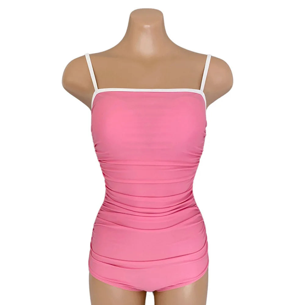 Swimsuits - Pink Contrast One-Piece Swimwear for Pool Parties