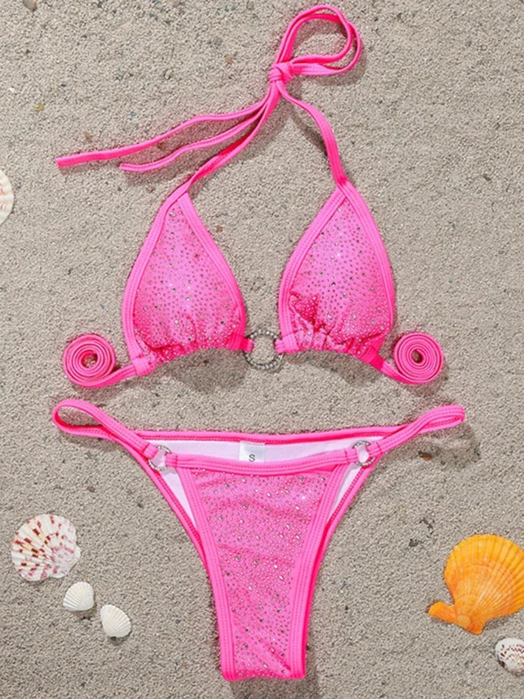 Swimsuits - Sparkly String Bikini Rhinestone 2 Piece Swimwear