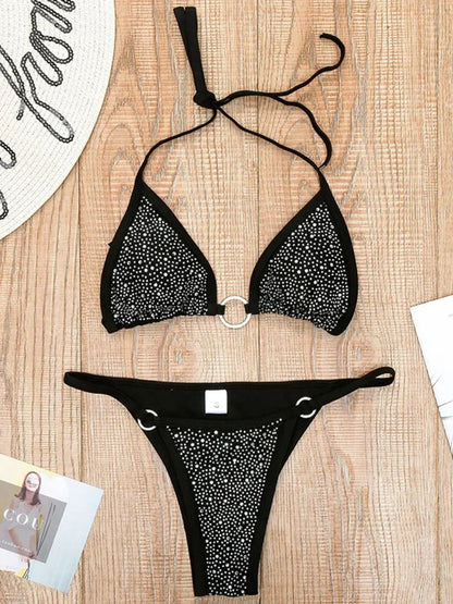 Swimsuits - Sparkly String Bikini Rhinestone 2 Piece Swimwear