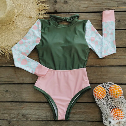 Swimsuits - Sun-Safe Floral Rash Guard Protective Swimwear