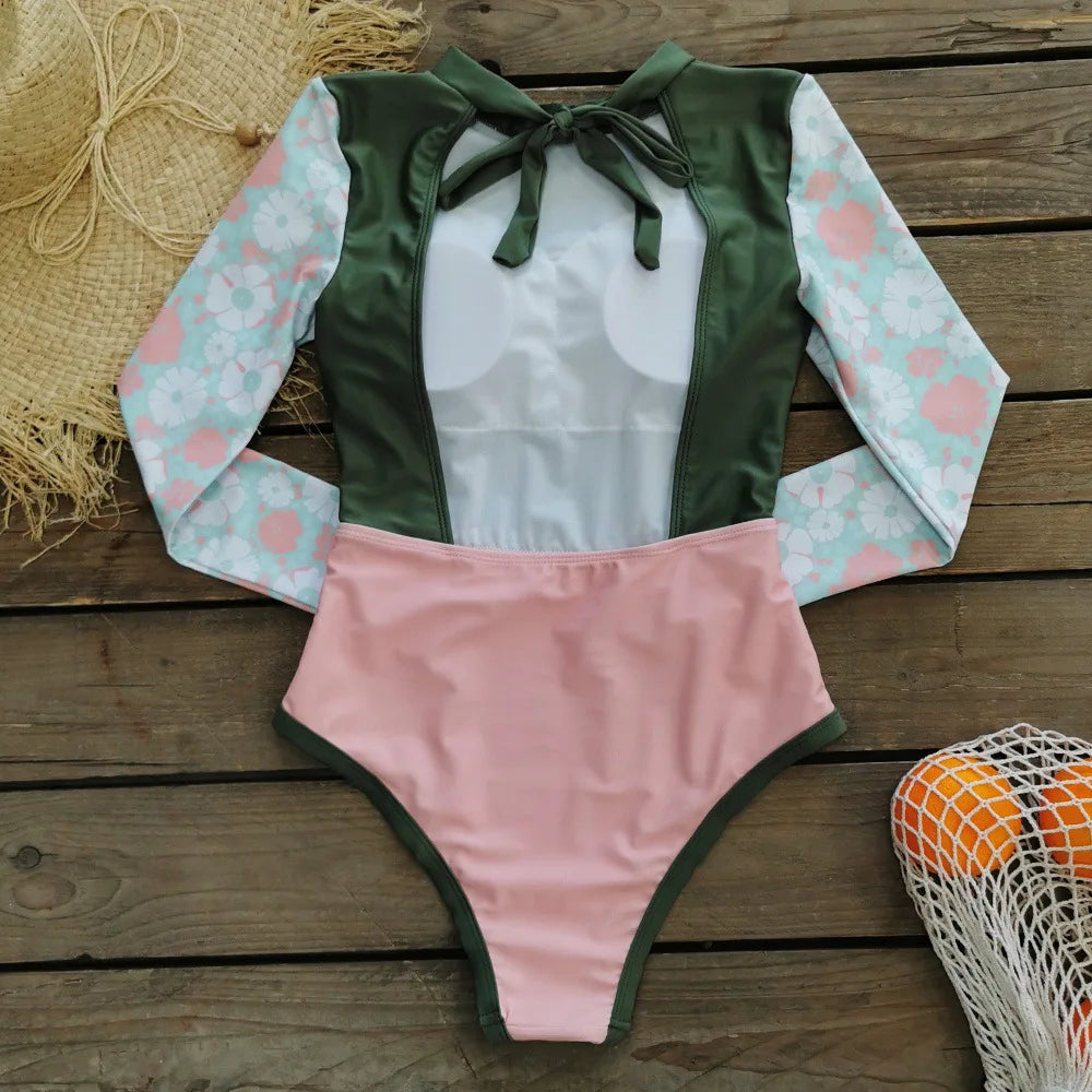 Swimsuits - Sun-Safe Floral Rash Guard Protective Swimwear