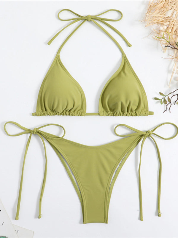 Swimsuits- Vacay Essentials Solid 2-Piece Swimsuit - Triangle Bra & Tie-Side Bikini- - Pekosa Women Fashion