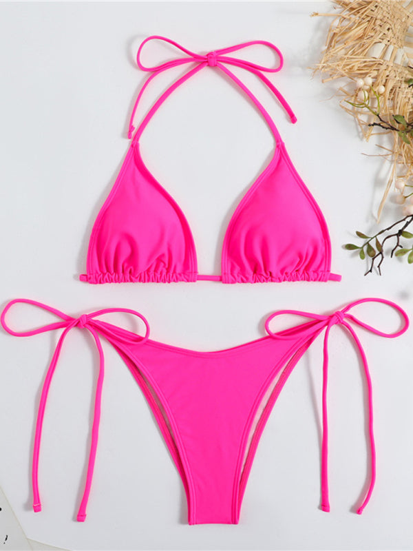 Swimsuits- Vacay Essentials Solid 2-Piece Swimsuit - Triangle Bra & Tie-Side Bikini- - Pekosa Women Fashion