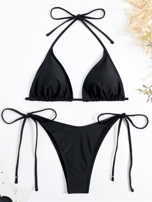 Swimsuits- Vacay Essentials Solid 2-Piece Swimsuit - Triangle Bra & Tie-Side Bikini- - Pekosa Women Fashion