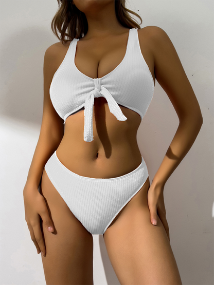 Swimsuits- Women's 2 Piece Mid-Waist Bikini Set for Beach Vacations- White- Pekosa Women Fashion