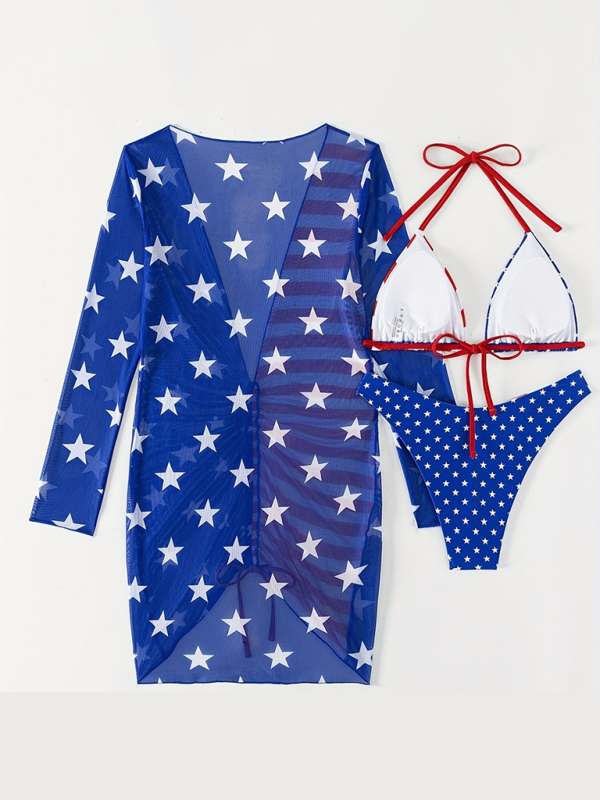 Swimsuits- USA Flag Bra, Bikini, and Cover-Up Set for Women- - Pekosa Women Fashion