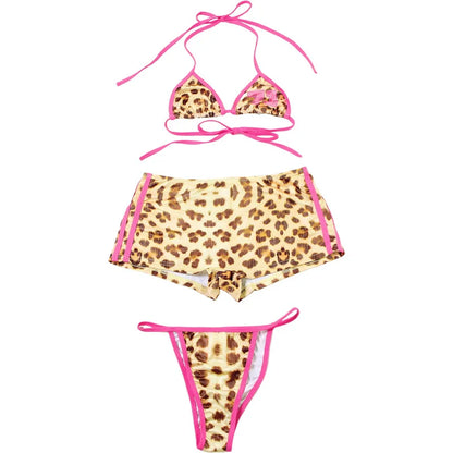 Swimwear- 3-Piece Leopard Print Bikini Triangle Bra Swimsuit Set with Boyshorts- - Pekosa Women Fashion