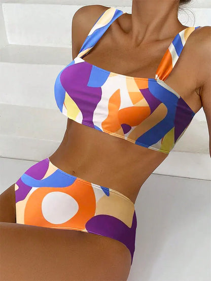 Swimwear- 2-Piece Artistic Swimsuit - Bikini for Summer Fun- Orange Purple- Pekosa Women Fashion