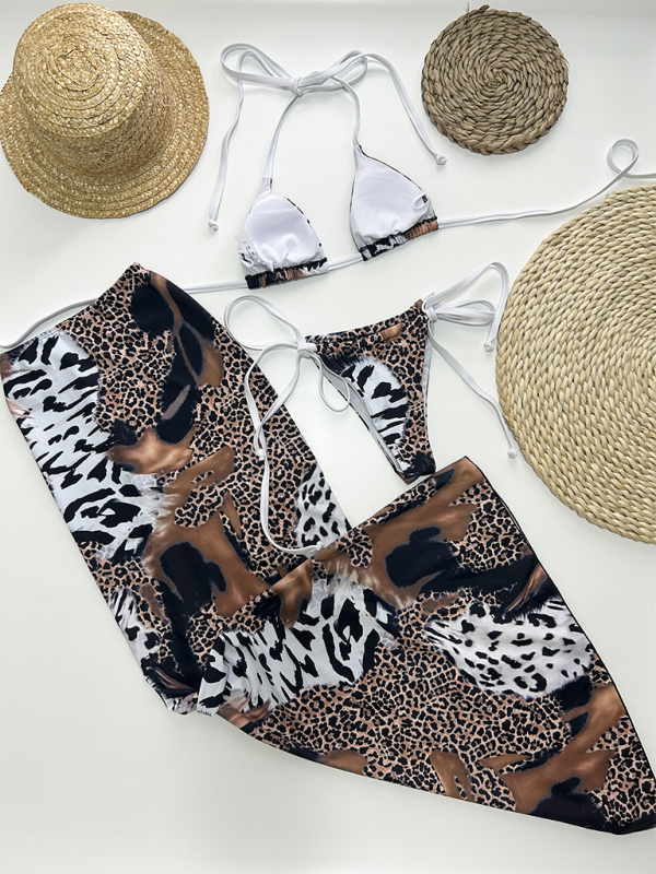 Bikini mit Animalprint, Triangel-BH und Rock, 3-teilige Bademode