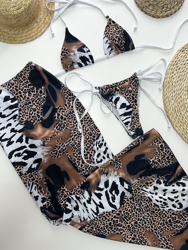 Bikini mit Animalprint, Triangel-BH und Rock, 3-teilige Bademode