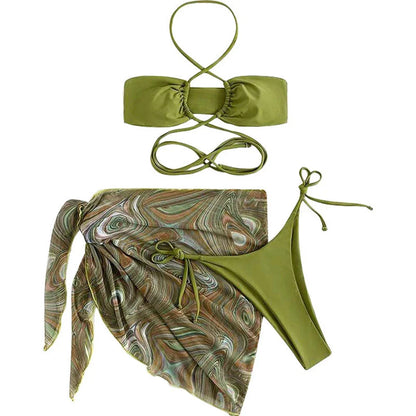 Ensemble bikini 2 pièces avec élégant cache-maillot marbré