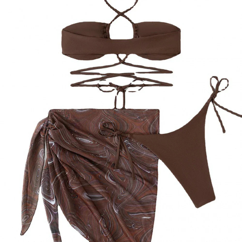 2-Piece Bikini Set with Elegant Marbled Cover-Up