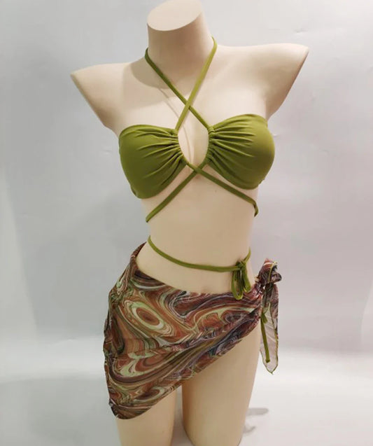 2-Piece Bikini Set with Elegant Marbled Cover-Up