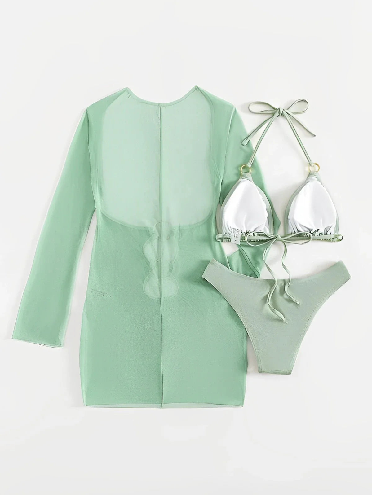 Swimwear- Beach Elegance Women Three-Piece Swimwear with Sheer Cover-Up- - Pekosa Women Fashion