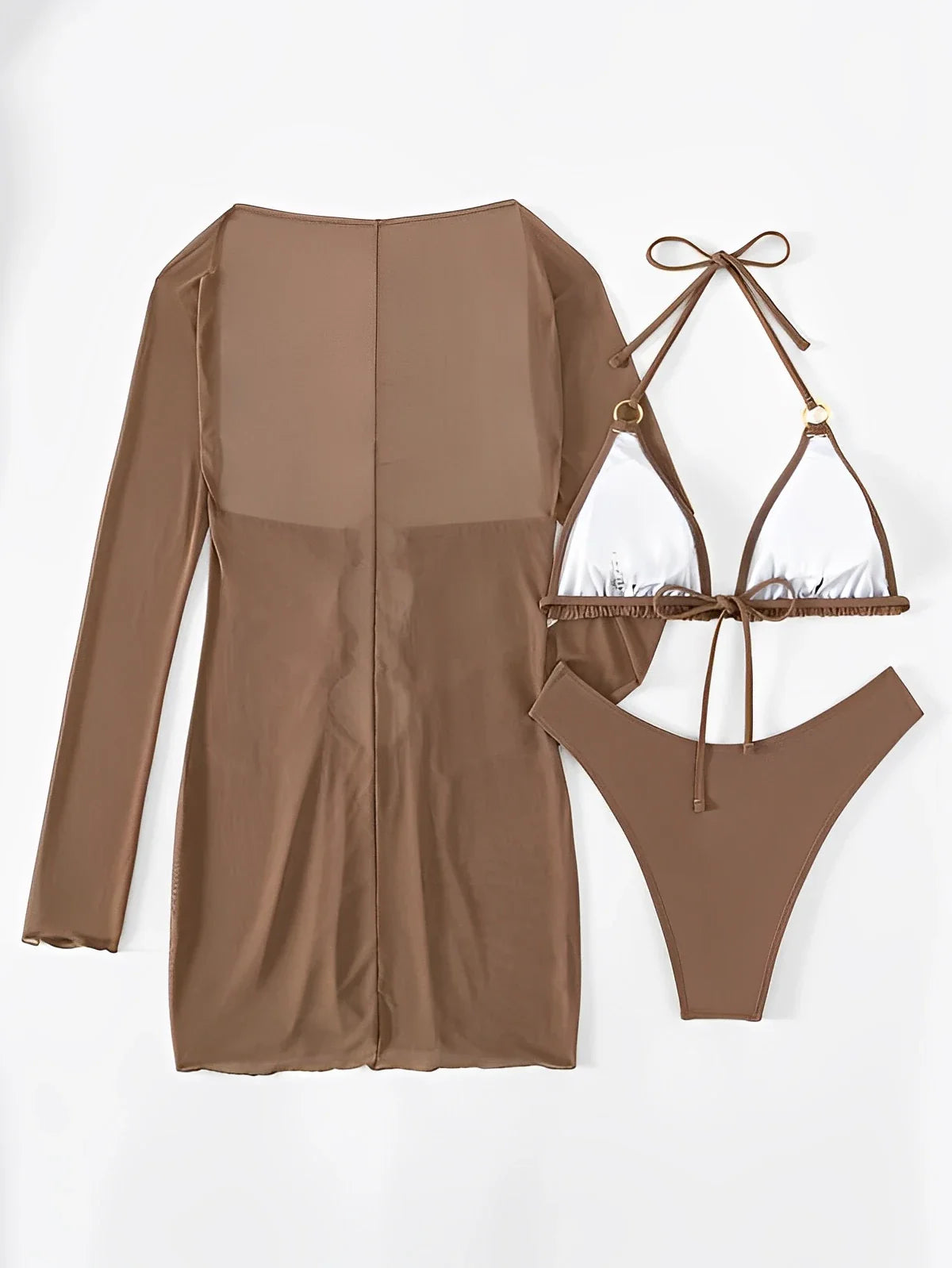 Swimwear- Beach Elegance Women Three-Piece Swimwear with Sheer Cover-Up- - Pekosa Women Fashion