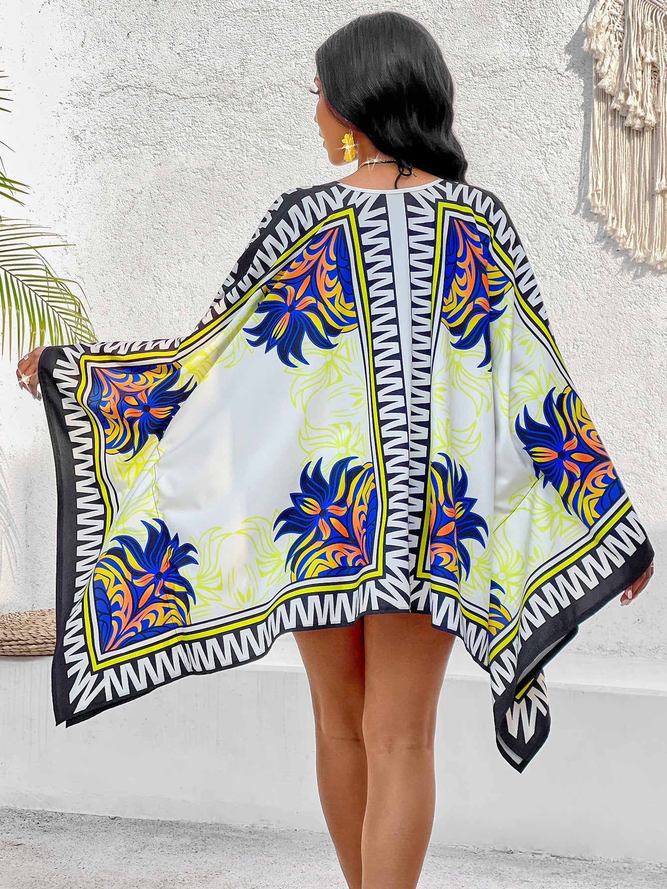 Swimwear- Beach Tribal Print 2-Piece Set with Board Shorts & Kimono Cover-Up- - Pekosa Women Fashion