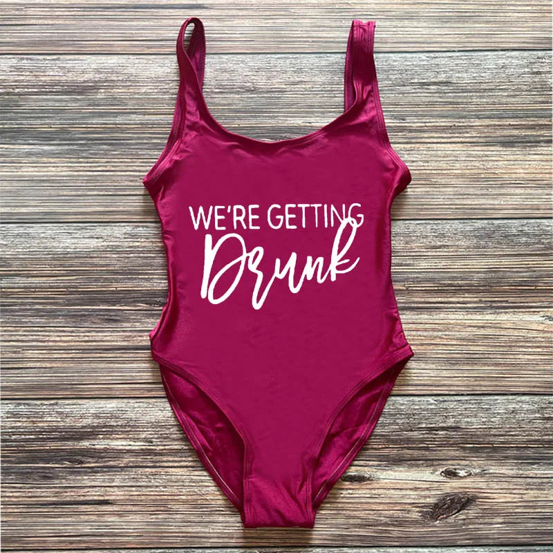 Swimwear- Bridal Squad Getting Married Print One-Piece Swimwear for Brides"- - Pekosa Women Fashion