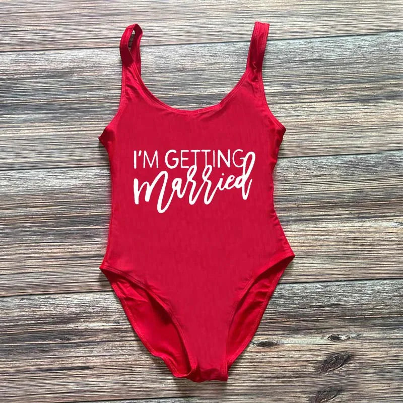 Swimwear- Bridal Squad Getting Married Print One-Piece Swimwear for Brides"- - Pekosa Women Fashion