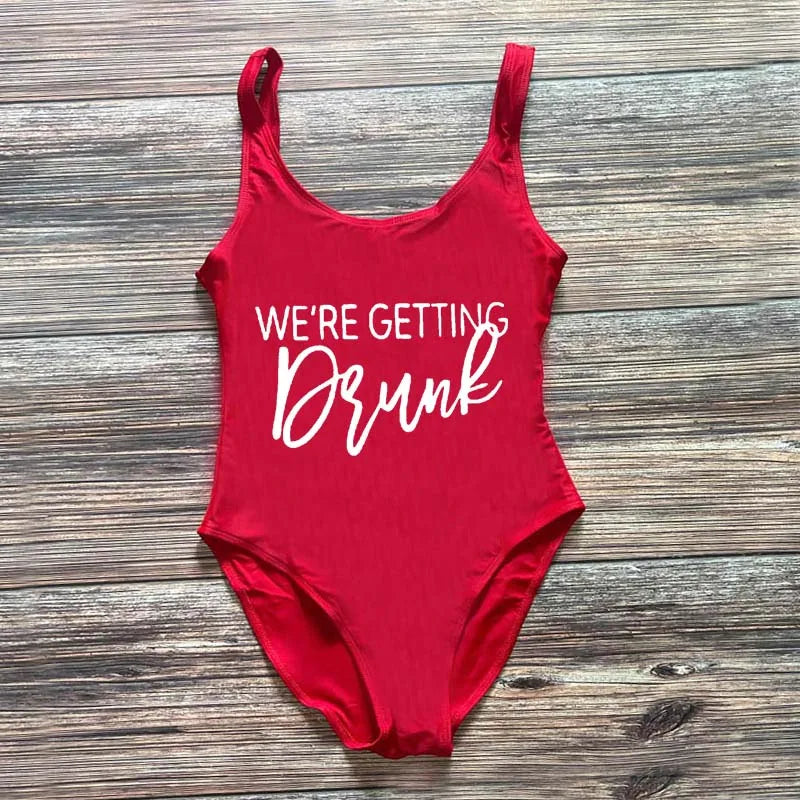 Swimwear- Bridal Squad Getting Married Print One-Piece Swimwear for Brides"- - Pekosa Women Fashion