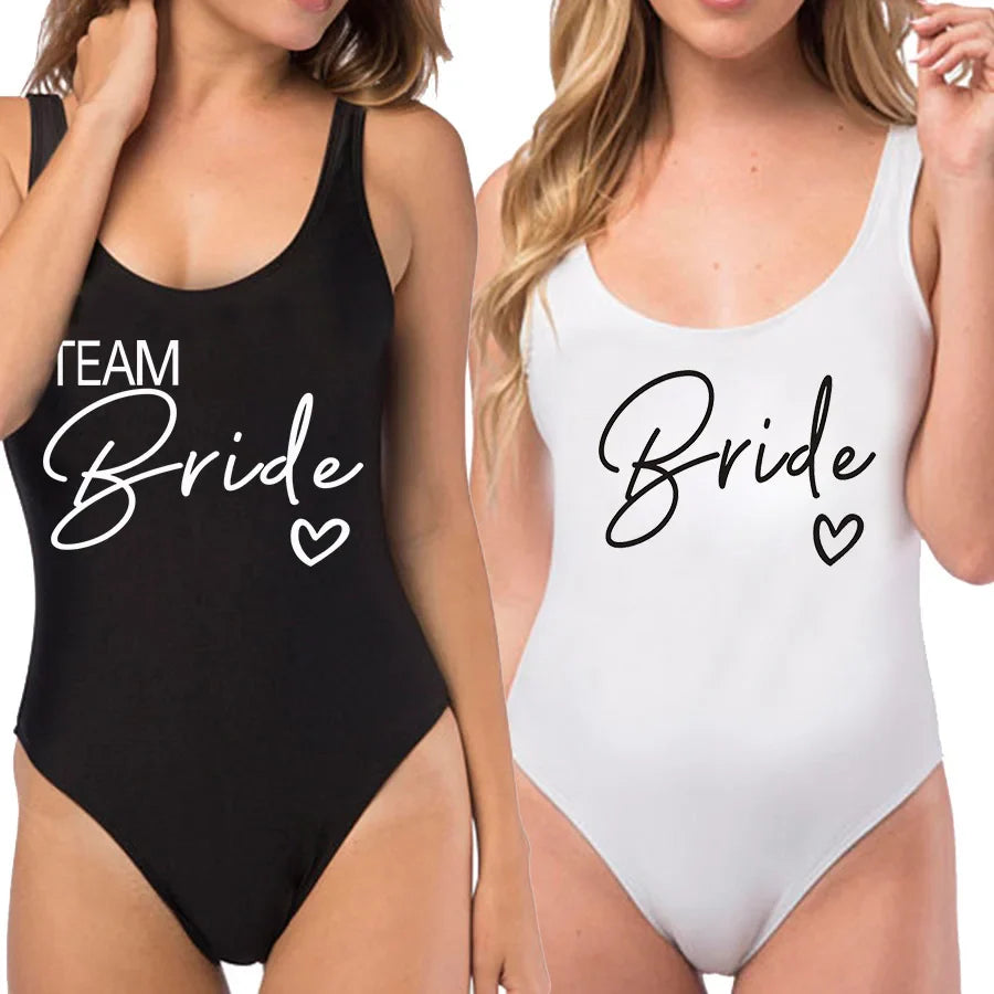 Swimwear- Bride Squad Women's Team Bride Print Swimwear- - Pekosa Women Fashion