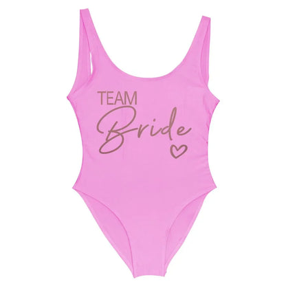 Swimwear- Bride Squad Women's Team Bride Print Swimwear- pink team3- Pekosa Women Fashion