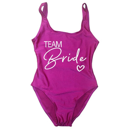 Swimwear- Bride Squad Women's Team Bride Print Swimwear- purple team1- Pekosa Women Fashion