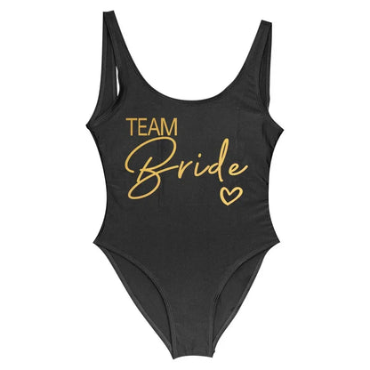 Swimwear- Bride Squad Women's Team Bride Print Swimwear- Black team 2- Pekosa Women Fashion