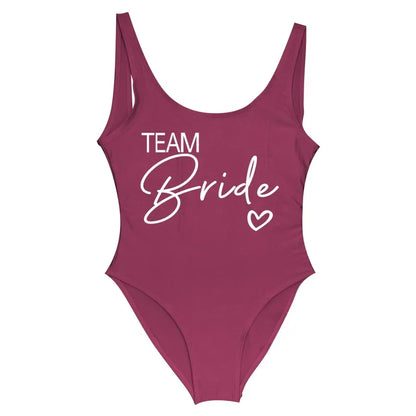 Swimwear- Bride Squad Women's Team Bride Print Swimwear- wine team1- Pekosa Women Fashion