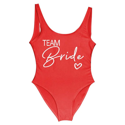 Swimwear- Bride Squad Women's Team Bride Print Swimwear- red team1- Pekosa Women Fashion