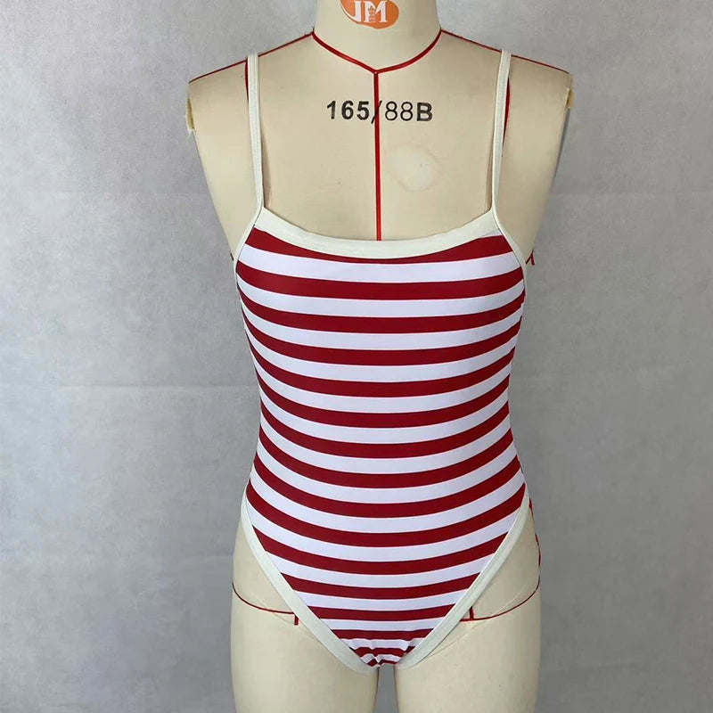 Swimwear - Classic Nautical One-Piece Red Stripe Swimwear