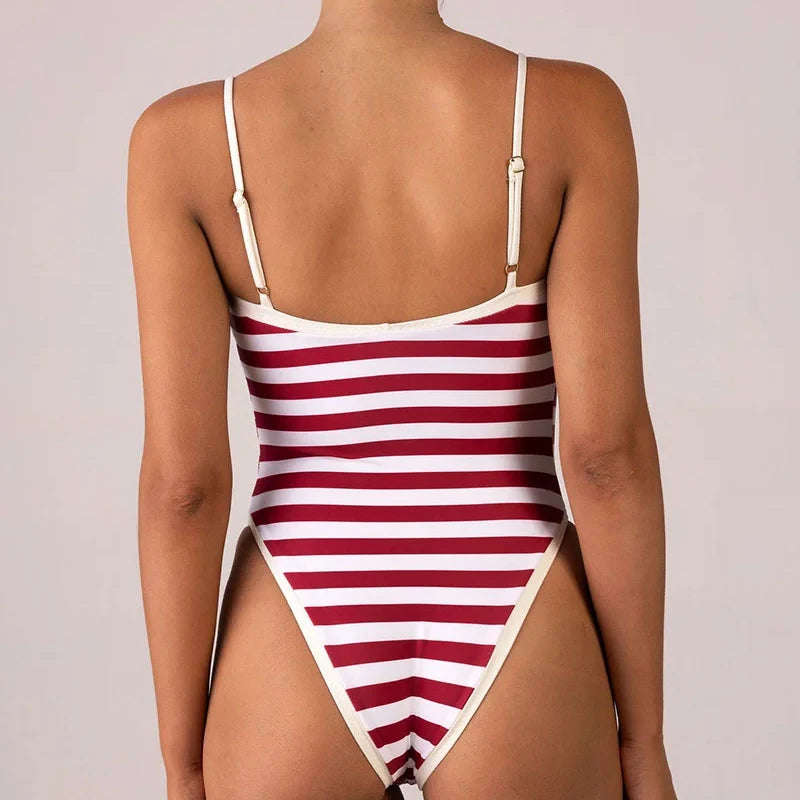 Swimwear - Classic Nautical One-Piece Red Stripe Swimwear