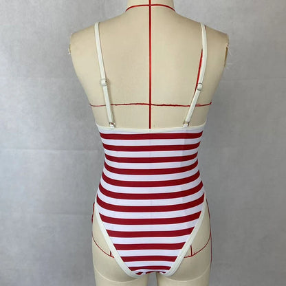 Swimwear - Classic Nautical One-Piece Red Stripe Swimwear