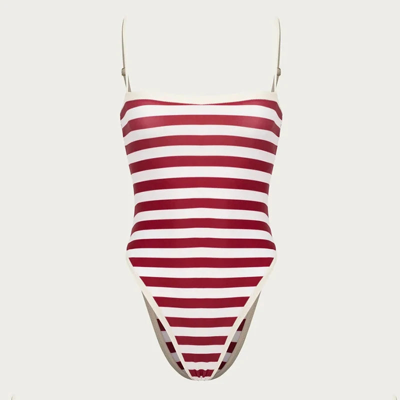 Swimwear - Classic Nautical One-Piece Red Stripe Swimwear