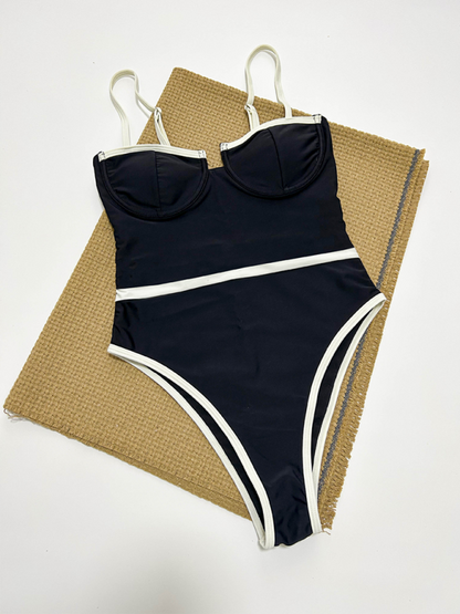 Swimwear- Classic Two-Tone Swimsuit - One-Piece Swimwear- - Pekosa Women Fashion