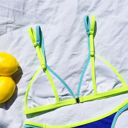 Swimwear- Colorful Lemon Contrast Bikini 2-Piece Set Swimwear for Beach Vacations- - Pekosa Women Fashion