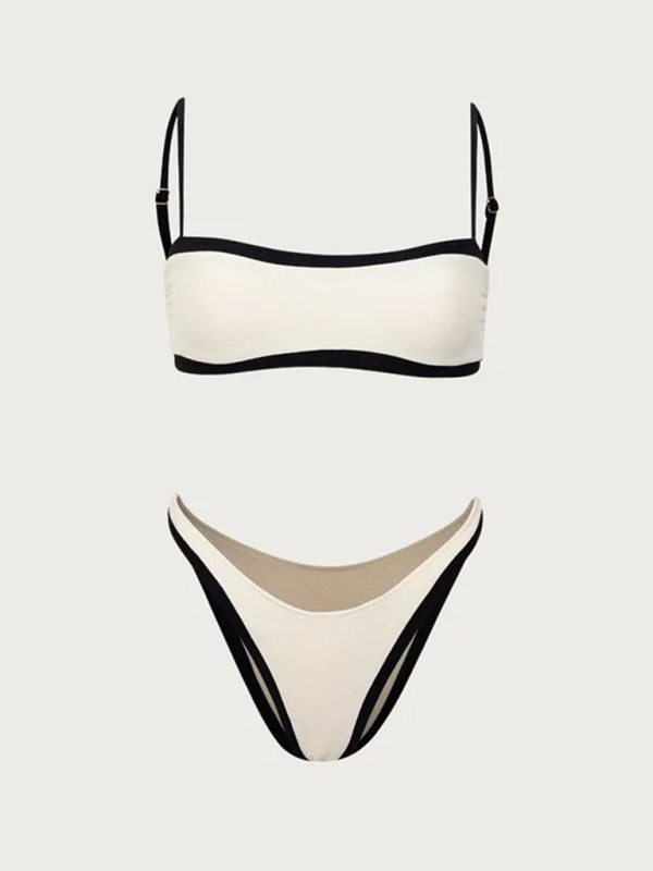 Swimwear- Contrast Binding Bra & Bikini for Beach Days- - Pekosa Women Fashion